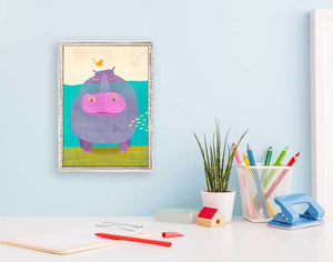 Happy Hippo - Mini Framed Canvas-Mini Framed Canvas-Jack and Jill Boutique