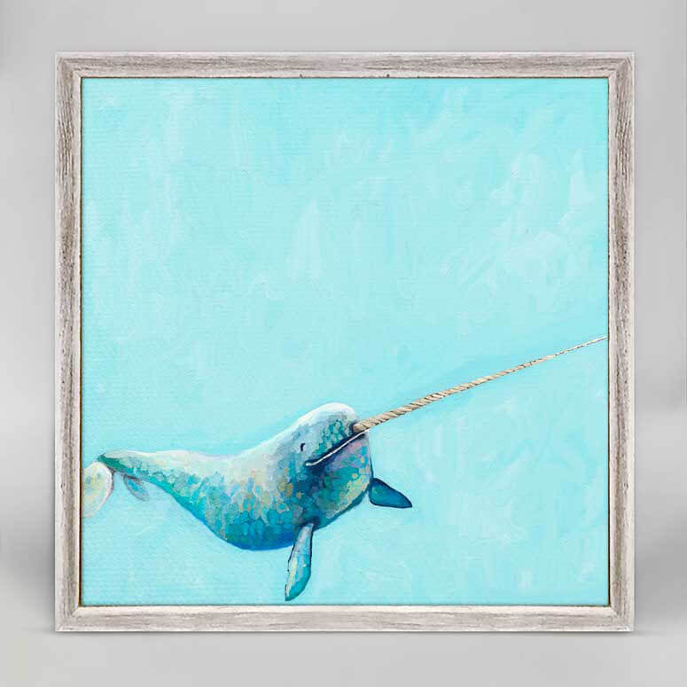 Happy Narwhal - Mini Framed Canvas-Mini Framed Canvas-Jack and Jill Boutique