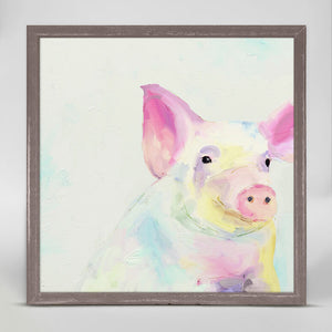 Happy Pig - Mini Framed Canvas-Mini Framed Canvas-Jack and Jill Boutique
