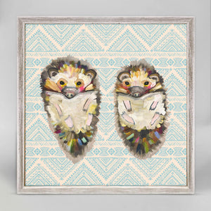 Hedgehog Duo On Bohemian Pattern - Mini Framed Canvas-Mini Framed Canvas-Jack and Jill Boutique