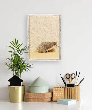 Hedgehog On Soft Yellow - Mini Framed Canvas-Mini Framed Canvas-Jack and Jill Boutique