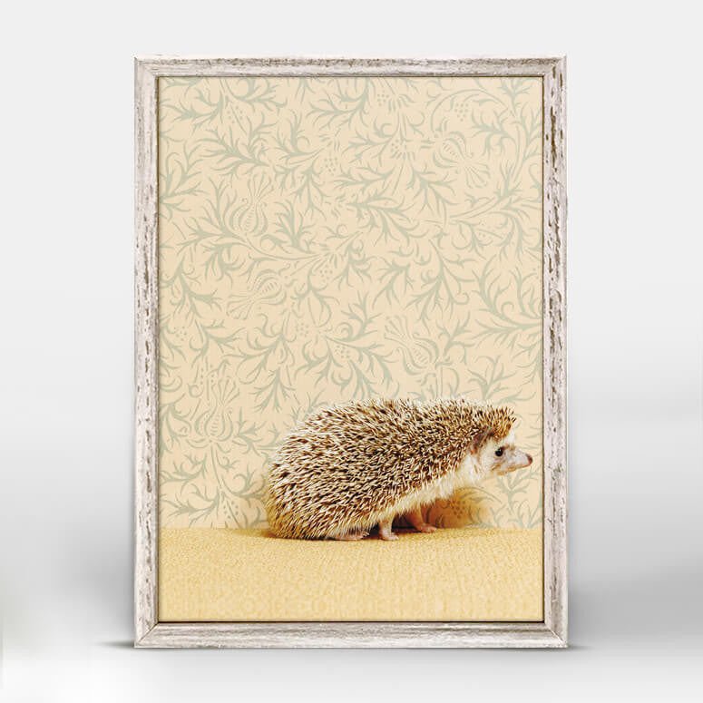 Hedgehog On Soft Yellow - Mini Framed Canvas-Mini Framed Canvas-Jack and Jill Boutique