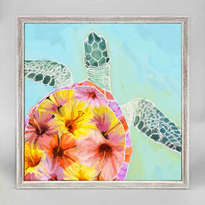 Hibiscus Sea Turtle - Mini Framed Canvas-Mini Framed Canvas-Jack and Jill Boutique