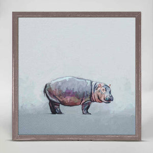 Hippo On Muted Blue - Mini Framed Canvas-Mini Framed Canvas-Jack and Jill Boutique