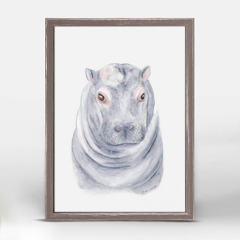 Hippo Portrait - Mini Framed Canvas-Mini Framed Canvas-Jack and Jill Boutique