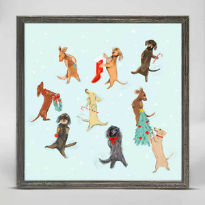 Holiday Collection - 9 Dachshunds Dancing Mini Framed Canvas-Mini Framed Canvas-Jack and Jill Boutique