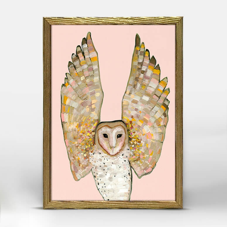Holiday Collection - Barn Owl On Coral - Gold Frame Mini Framed Canvas-Mini Framed Canvas-Jack and Jill Boutique