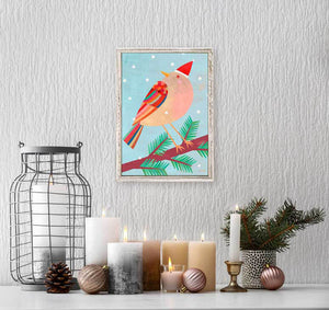 Holiday Collection - Festive Bird Mini Framed Canvas-Mini Framed Canvas-Jack and Jill Boutique