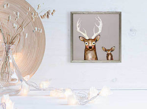 Holiday Collection - Frosted Buck and Baby - Silver Frame Mini Framed Canvas-Mini Framed Canvas-Jack and Jill Boutique