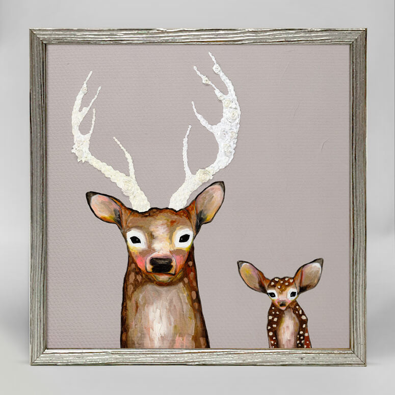 Holiday Collection - Frosted Buck and Baby - Silver Frame Mini Framed Canvas-Mini Framed Canvas-Jack and Jill Boutique