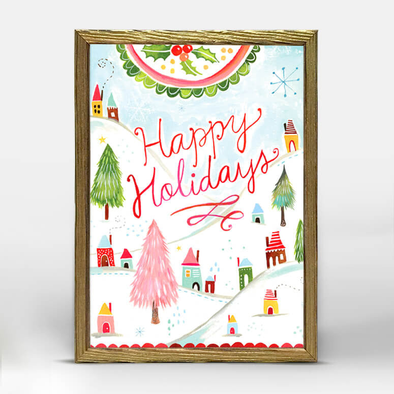 Holiday Collection - Happy Holidays - Gold Mini Framed Canvas-Mini Framed Canvas-Jack and Jill Boutique