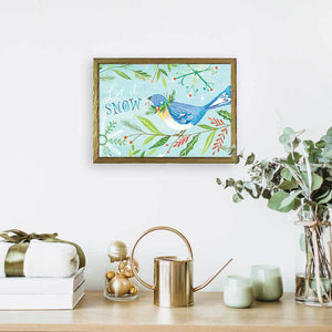 Holiday Collection - Let It Snow Bluebird - Gold Mini Framed Canvas-Mini Framed Canvas-Jack and Jill Boutique