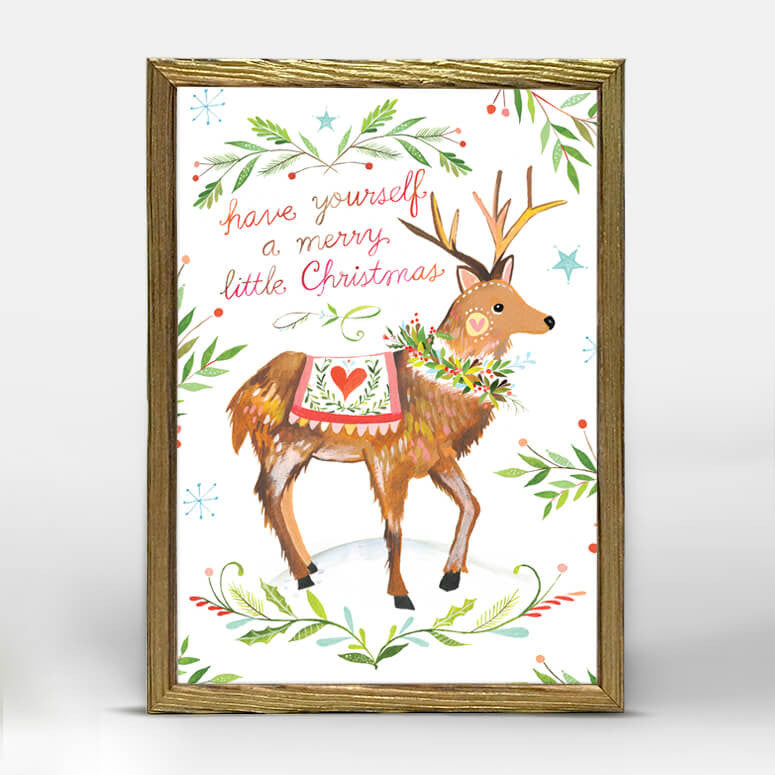 Holiday Collection - Merry Woodland Reindeer - Gold Mini Framed Canvas-Mini Framed Canvas-Jack and Jill Boutique