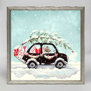 Holiday Collection - Miss Mouse Christmas Black Fiat - Silver Mini Framed Canvas-Mini Framed Canvas-Jack and Jill Boutique