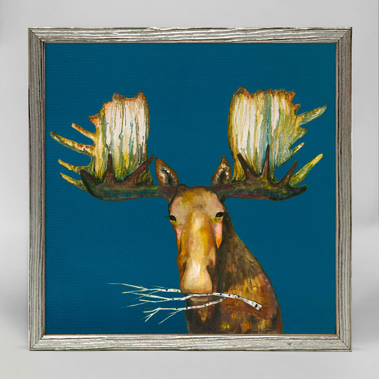 Holiday Collection - Moose With Branch - Silver Frame Mini Framed Canvas-Mini Framed Canvas-Jack and Jill Boutique