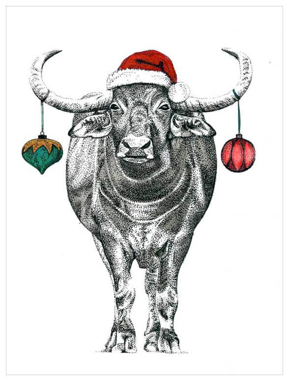 Holiday Collection - Water Buffalo With Baubles Wall Art-Wall Art-Jack and Jill Boutique