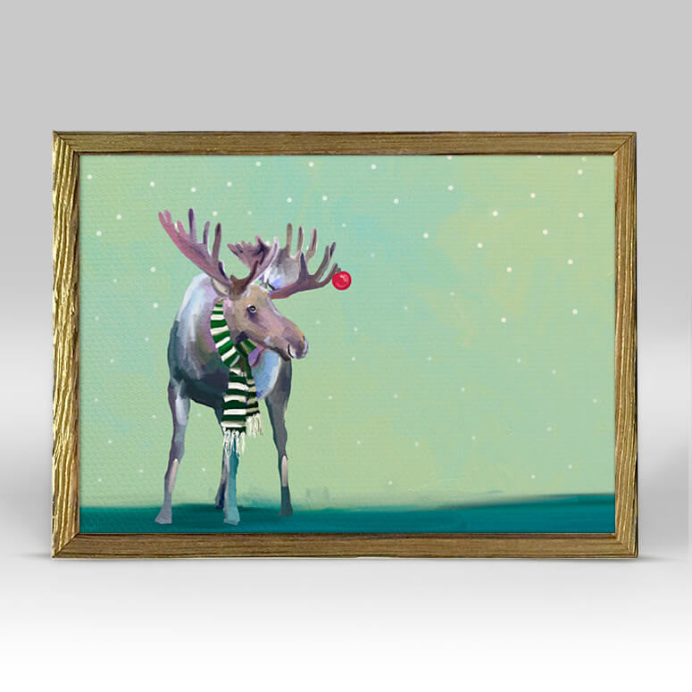 Holiday Collection - Moose In The Snow - Gold Mini Framed Canvas-Mini Framed Canvas-Jack and Jill Boutique