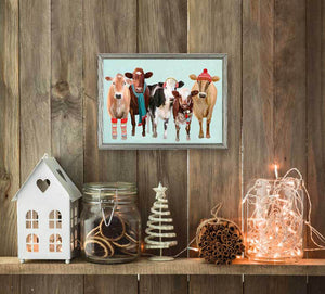 Holiday - Festive Cow Club Embellished Mini Framed Canvas-Mini Framed Canvas-Jack and Jill Boutique