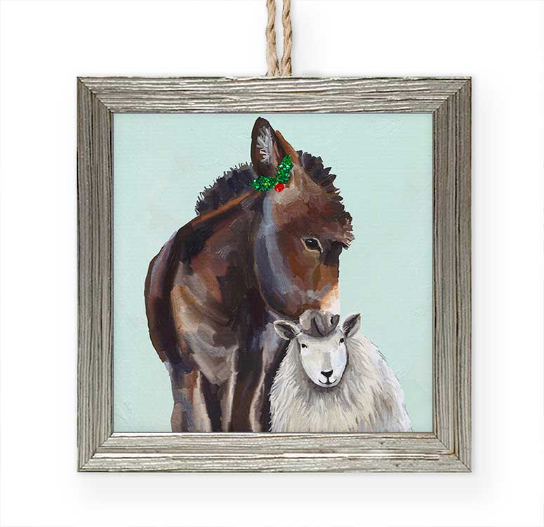Holiday - Festive Donkey and Sheep Embellished Wooden Framed Ornament-ornaments-Jack and Jill Boutique