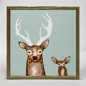 Holiday - Frosted Buck and Baby Embellished Mini Framed Canvas-Mini Framed Canvas-Jack and Jill Boutique