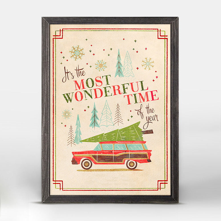 Holiday - Wonderful Time Wagon With Tree Embellished Mini Framed Canvas-Mini Framed Canvas-Jack and Jill Boutique