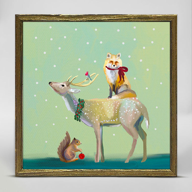 Holiday - Wondrous Buck, Fox and Squirrel Embellished Mini Framed Canvas-Mini Framed Canvas-Jack and Jill Boutique