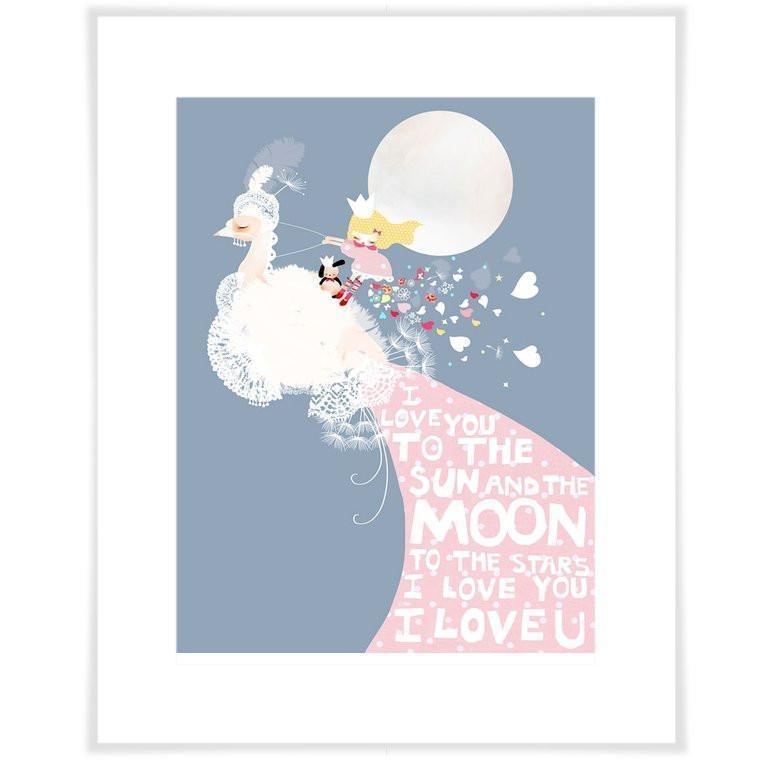 I Love You To the Sun And The Moon - Blue-Art Print-Jack and Jill Boutique