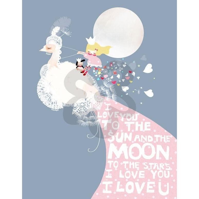 I Love You To the Sun And The Moon - Blue-Canvas Wall Art-Jack and Jill Boutique