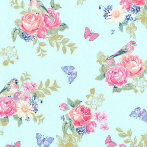Tweet La Vie Birds Fabric by the Yard | 100% Cotton-Fabric-Aqua-Jack and Jill Boutique