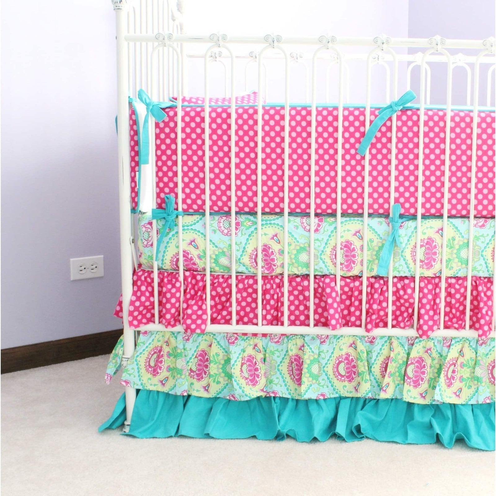 Lavinia Aqua Ruffled Crib Baby Bedding Set-Crib Bedding Set-Sheet Skirt Comforter and Bumper-Jack and Jill Boutique