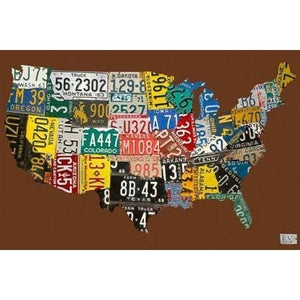 License Plate USA Map - Chocolate | Canvas Wall Art-Canvas Wall Art-Jack and Jill Boutique