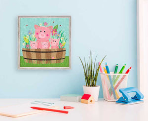 Little Pig Family - Mini Framed Canvas-Mini Framed Canvas-Jack and Jill Boutique