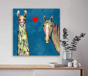 Llama Loves Horse - Blue Wall Art-Wall Art-Jack and Jill Boutique