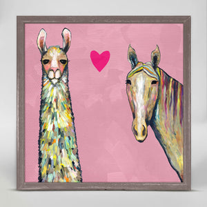 Llama Loves Horse - Pink Mini Framed Canvas-Mini Framed Canvas-Jack and Jill Boutique