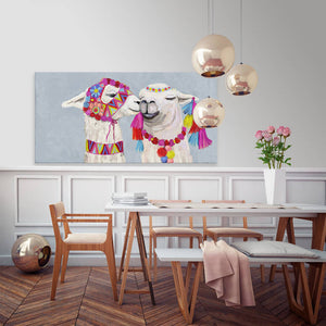 Llama Pair With Poms - Soft Blue Wall Art-Wall Art-Jack and Jill Boutique