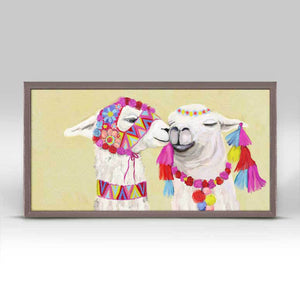 Llama Pair With Poms - Mini Framed Canvas-Mini Framed Canvas-Jack and Jill Boutique