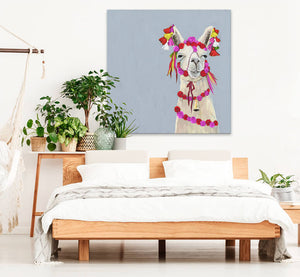 Llama With Poms - Soft Blue Wall Art-Wall Art-Jack and Jill Boutique