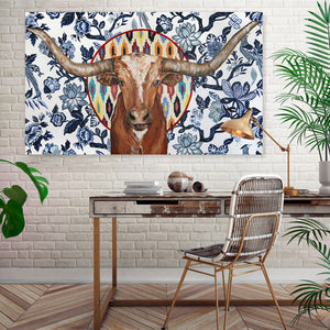 Longhorn On Chinoiserie Wall Art-Wall Art-Jack and Jill Boutique