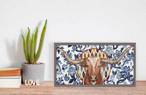 Longhorn On Chinoiserie - Mini Framed Canvas-Mini Framed Canvas-Jack and Jill Boutique
