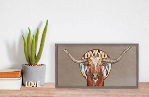 Longhorn On Geo - Taupe Mini Framed Canvas-Mini Framed Canvas-Jack and Jill Boutique