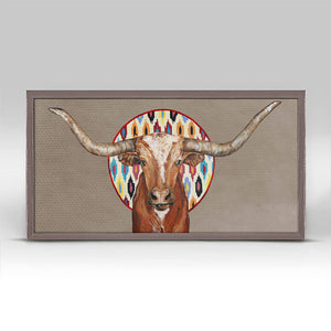 Longhorn On Geo - Taupe Mini Framed Canvas-Mini Framed Canvas-Jack and Jill Boutique