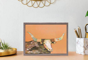 Longhorn On Orange - Mini Framed Canvas-Mini Framed Canvas-Jack and Jill Boutique