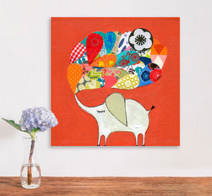 Lucky Elephant - Red Wall Art-Wall Art-21x21 Canvas-Jack and Jill Boutique