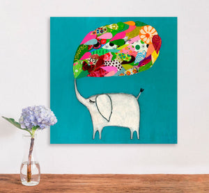 Lucky Elephant - Turquoise Wall Art-Wall Art-21x21 Canvas-Jack and Jill Boutique