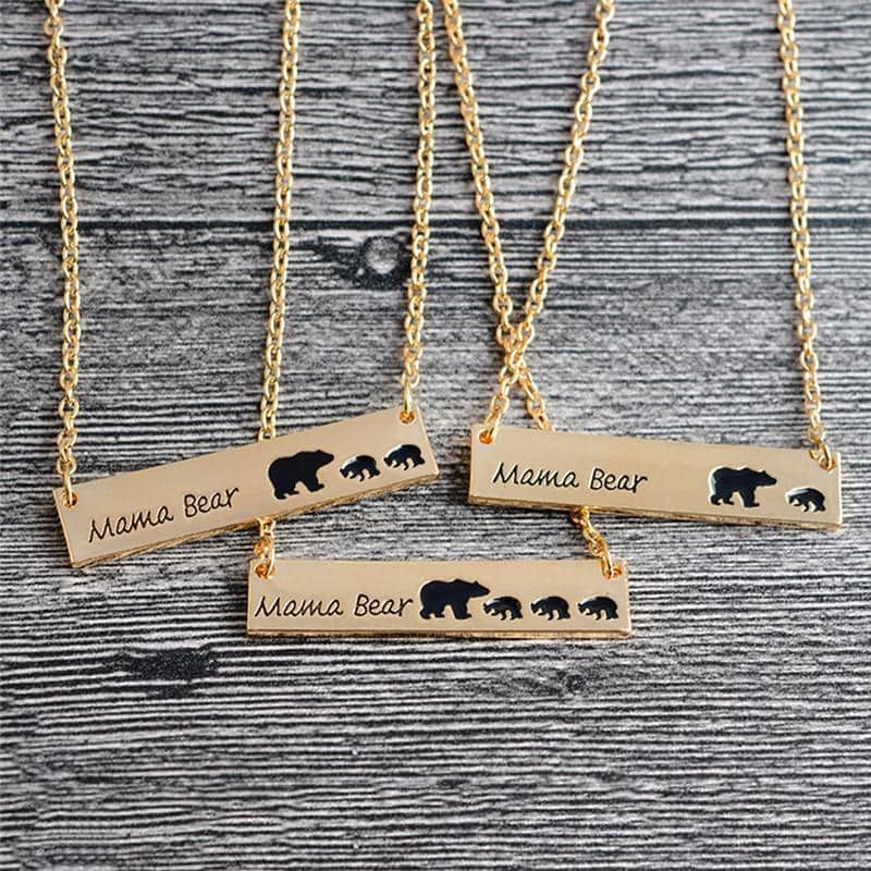 MAMA BEAR + BABY BEARS BAR PENDANT-Jewelry-Jack and Jill Boutique