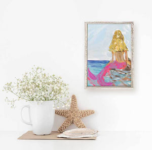 Mermaid In the Sea - Blonde Mini Framed Canvas-Mini Framed Canvas-Jack and Jill Boutique