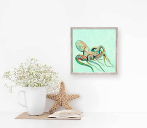 Minty Octopus - Mini Framed Canvas-Mini Framed Canvas-Jack and Jill Boutique