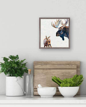 Moose and Baby - Mini Framed Canvas-Mini Framed Canvas-Jack and Jill Boutique