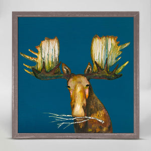Moose With Branch - Mini Framed Canvas-Mini Framed Canvas-Jack and Jill Boutique