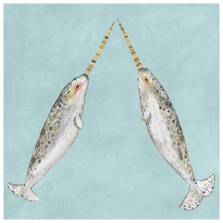 Narwhal Duo On Aqua Wall Art-Wall Art-Jack and Jill Boutique